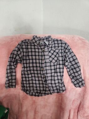 Basic Editions Black and Light Pink Plaid Button-Down Shirt